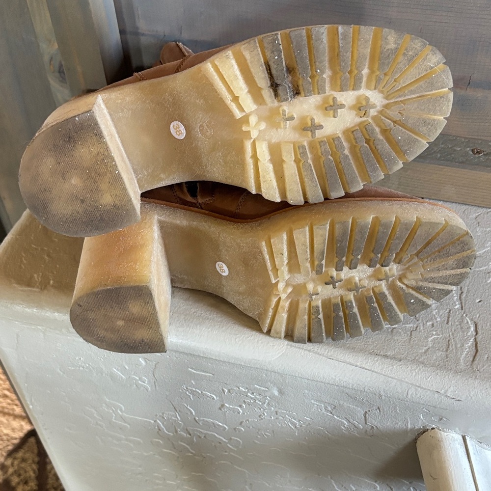 Free People Chunky Heel Tan Leather Boots - Picture 6 of 8